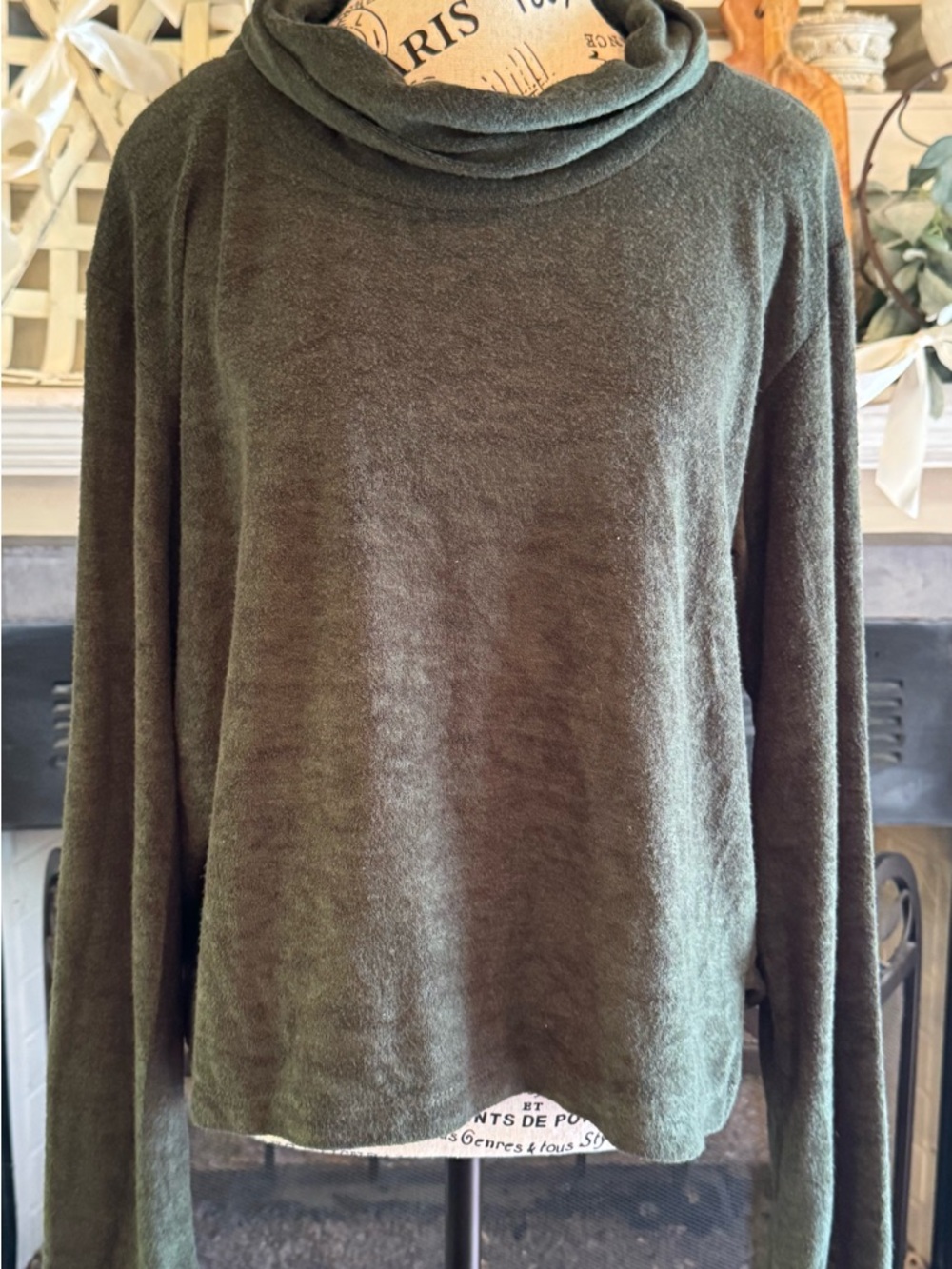 Lotus Eaters Lagenlook Cowl Neck Green Oversized Boxy Top Women’s Small Textured